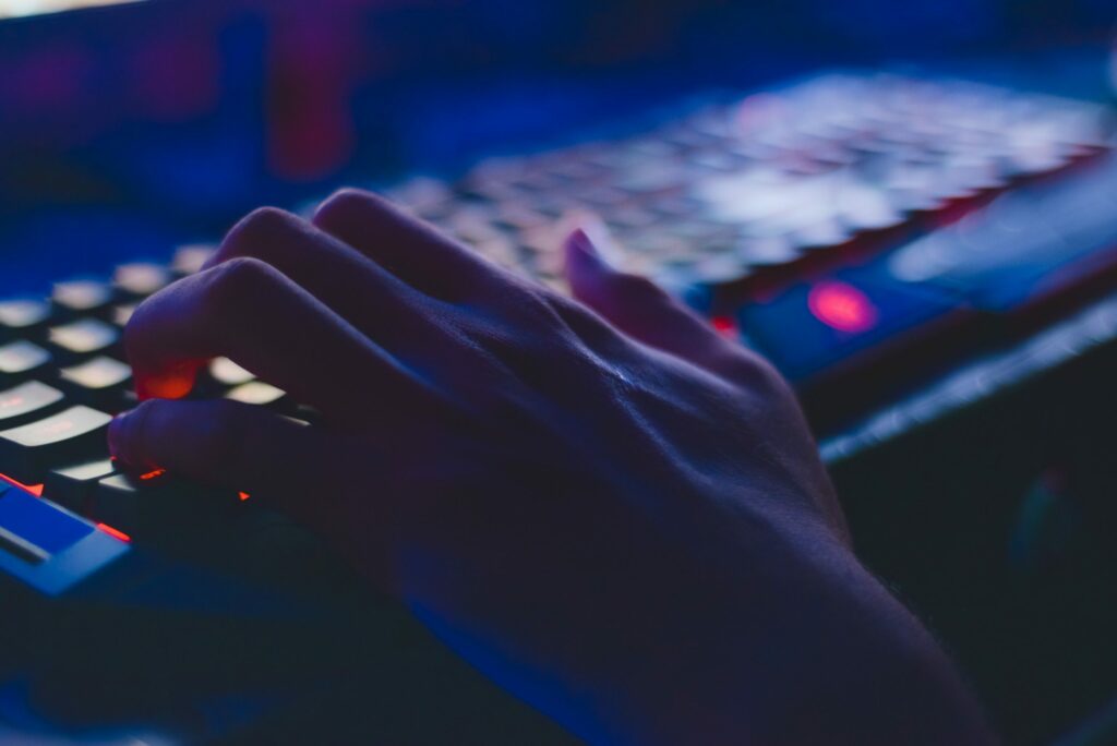 A lit computer keyboard